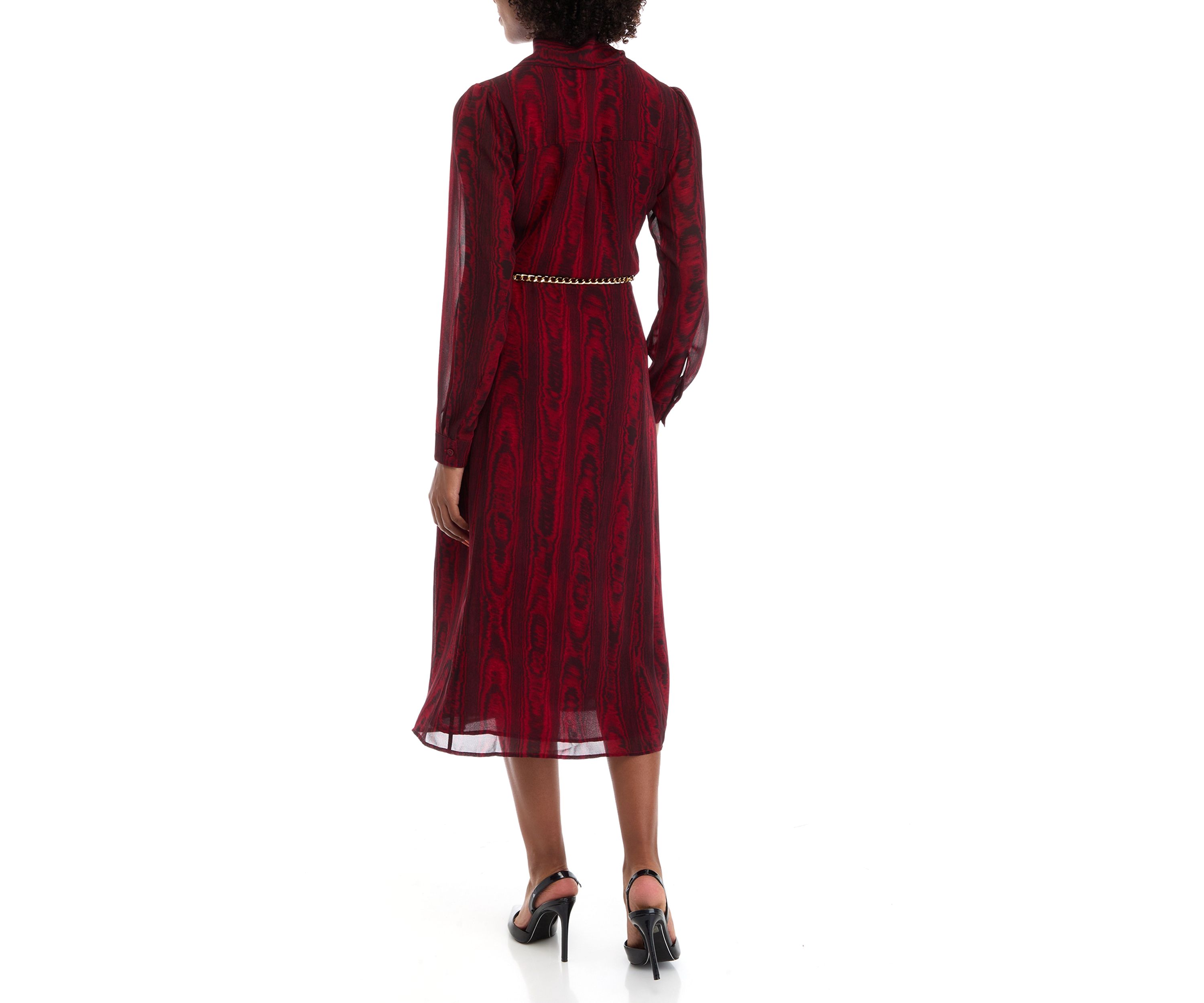 Womens Bell Sleeve Belted Midi Dress