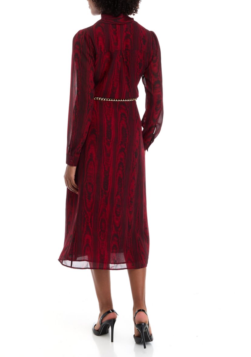 Womens Bell Sleeve Belted Midi Dress