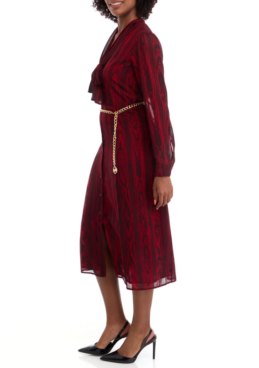 Womens Bell Sleeve Belted Midi Dress