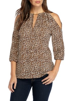 cold shoulder leopard print top