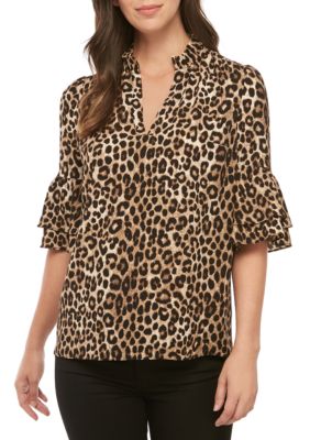 MICHAEL Michael Kors Ruffle Neck Cheetah Print Blouse | belk