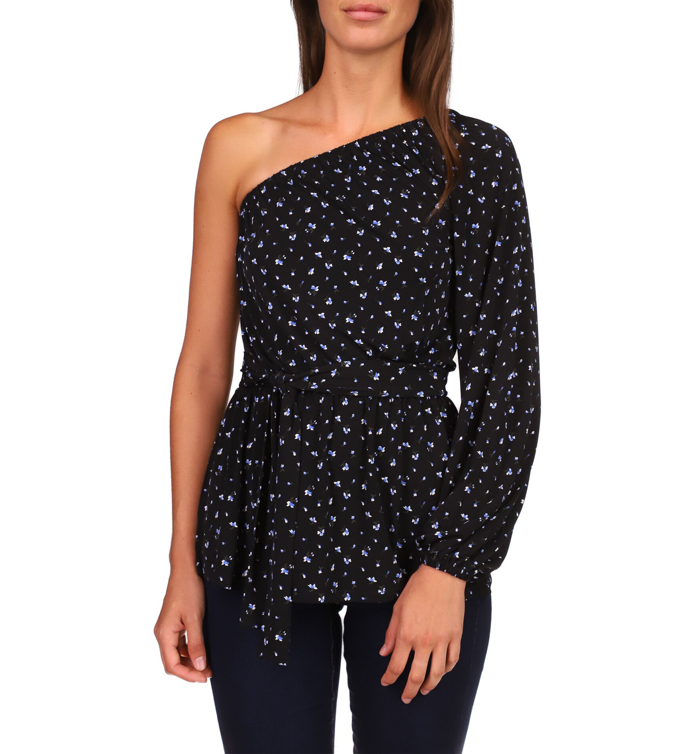 Womens One Shoulder Ditsy Floral Knit Top