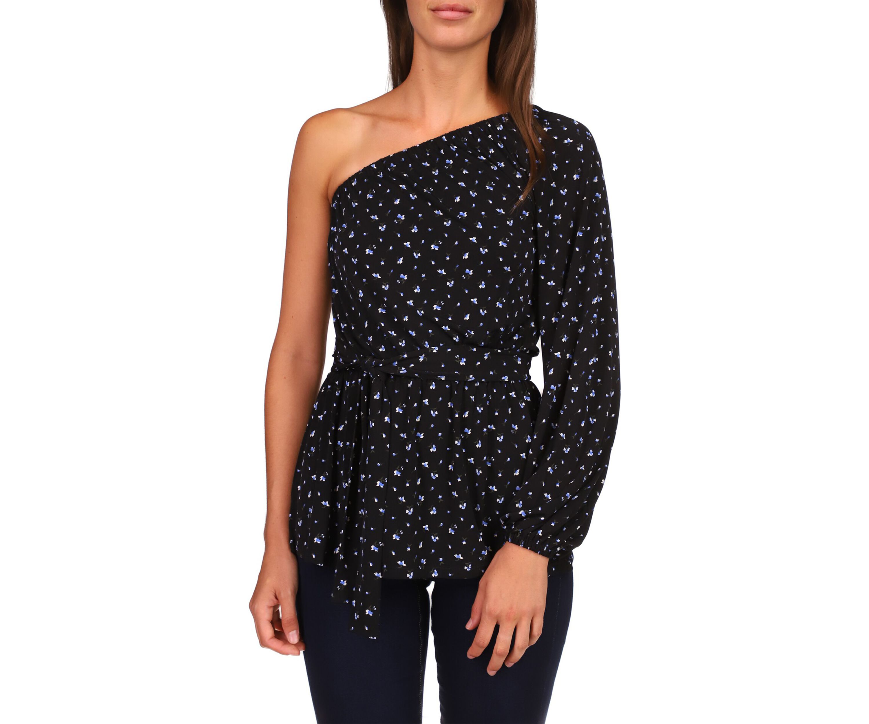 Womens One Shoulder Ditsy Floral Knit Top