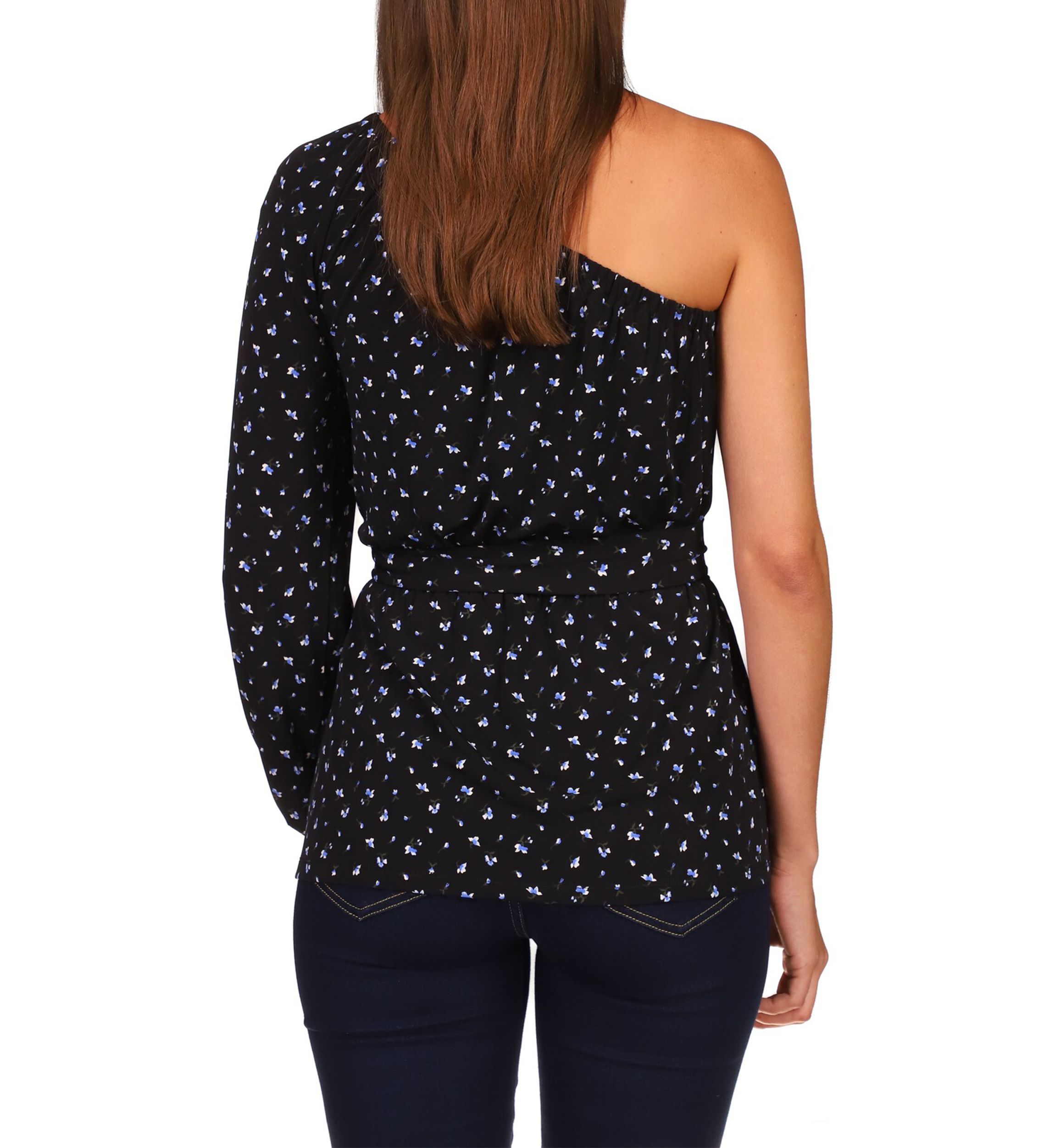 Womens One Shoulder Ditsy Floral Knit Top