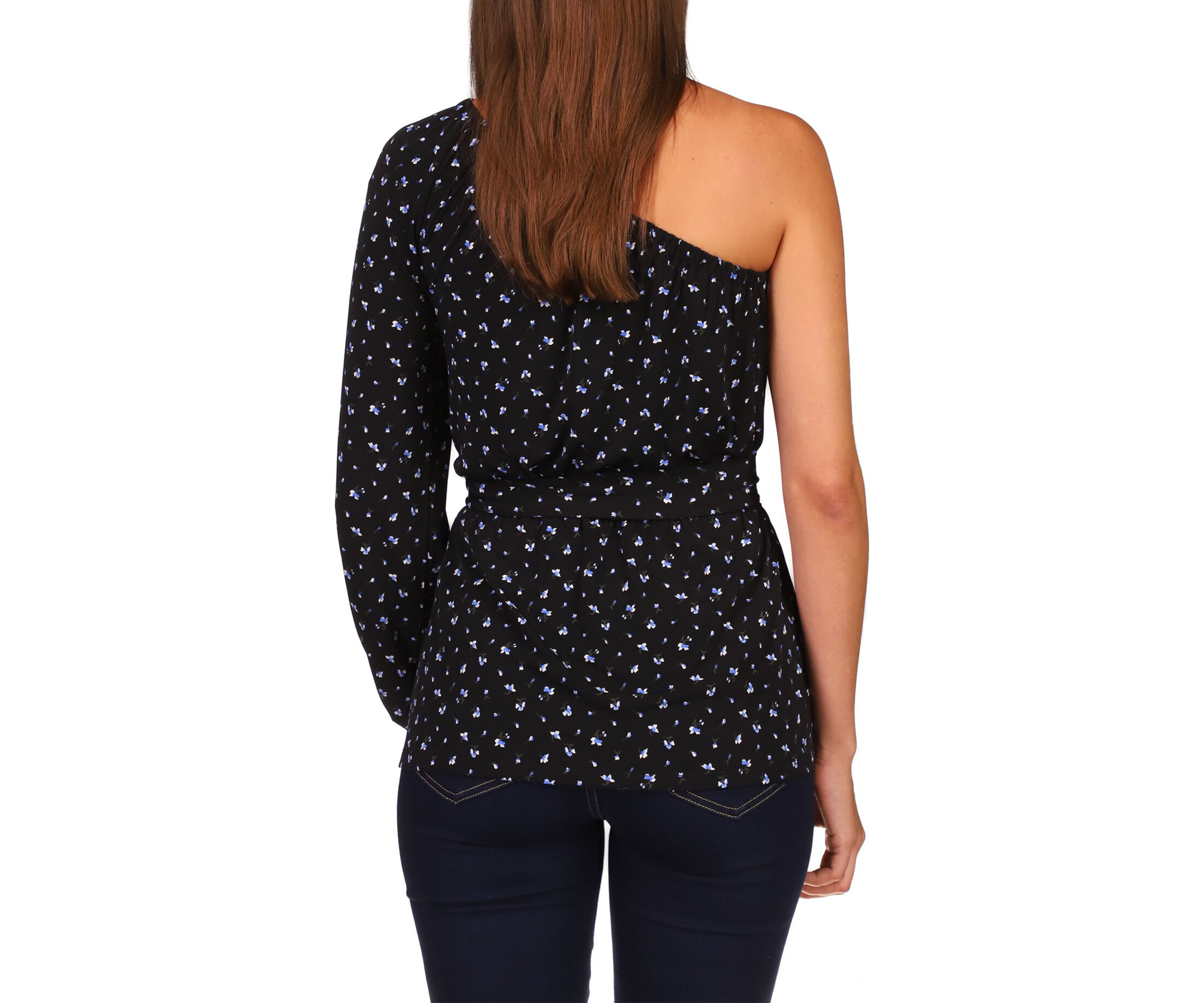 Womens One Shoulder Ditsy Floral Knit Top