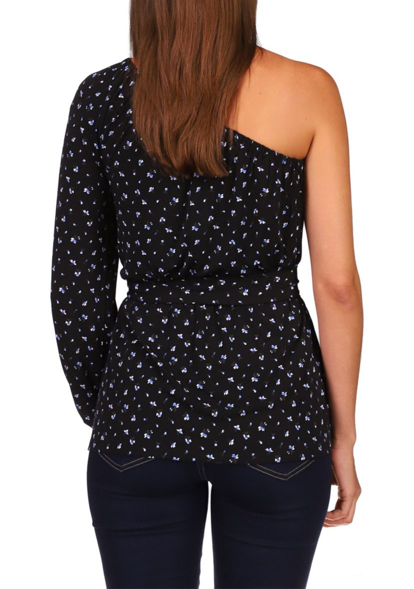 Womens One Shoulder Ditsy Floral Knit Top