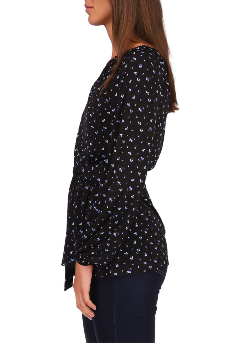 Womens One Shoulder Ditsy Floral Knit Top