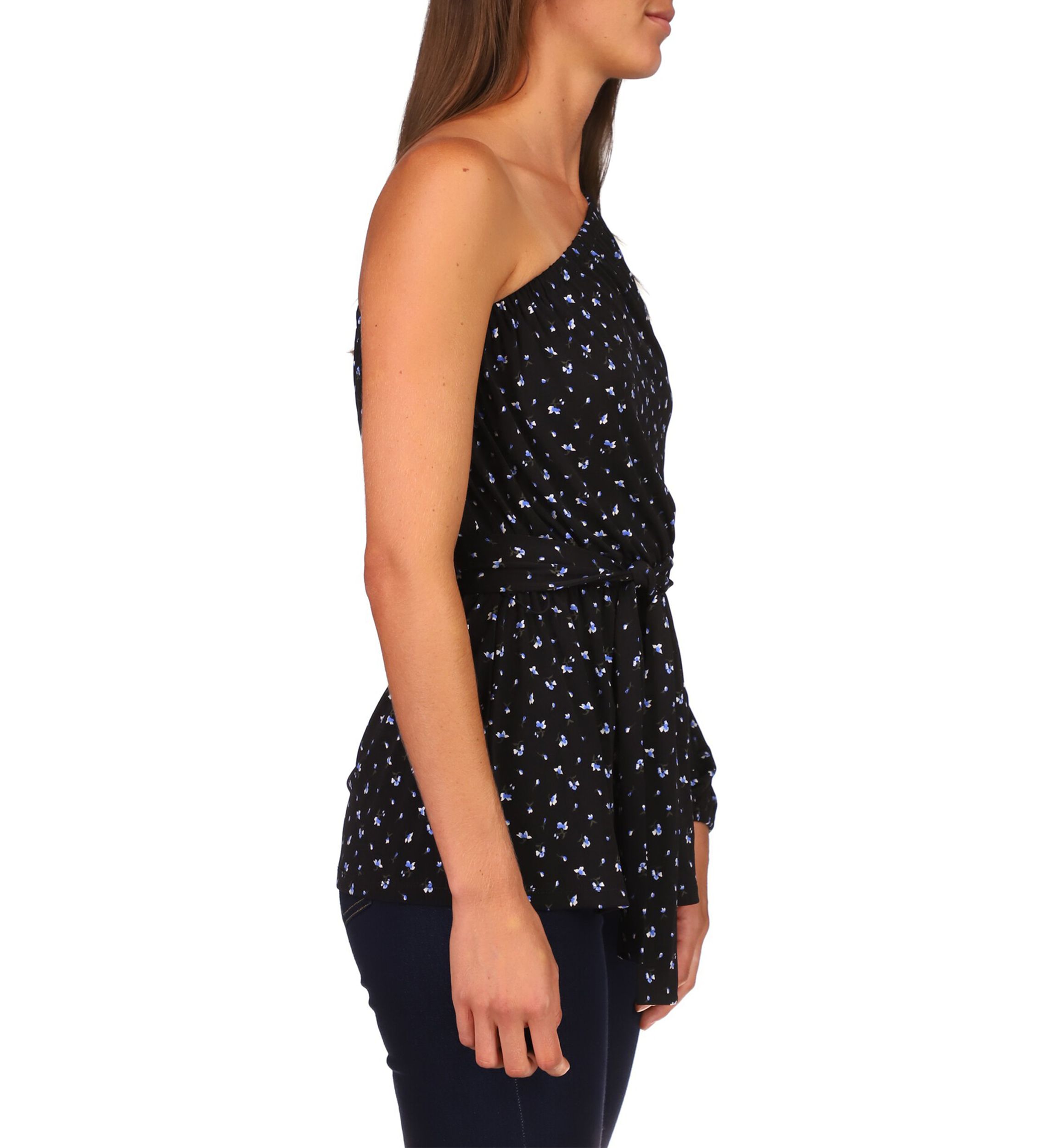 Womens One Shoulder Ditsy Floral Knit Top