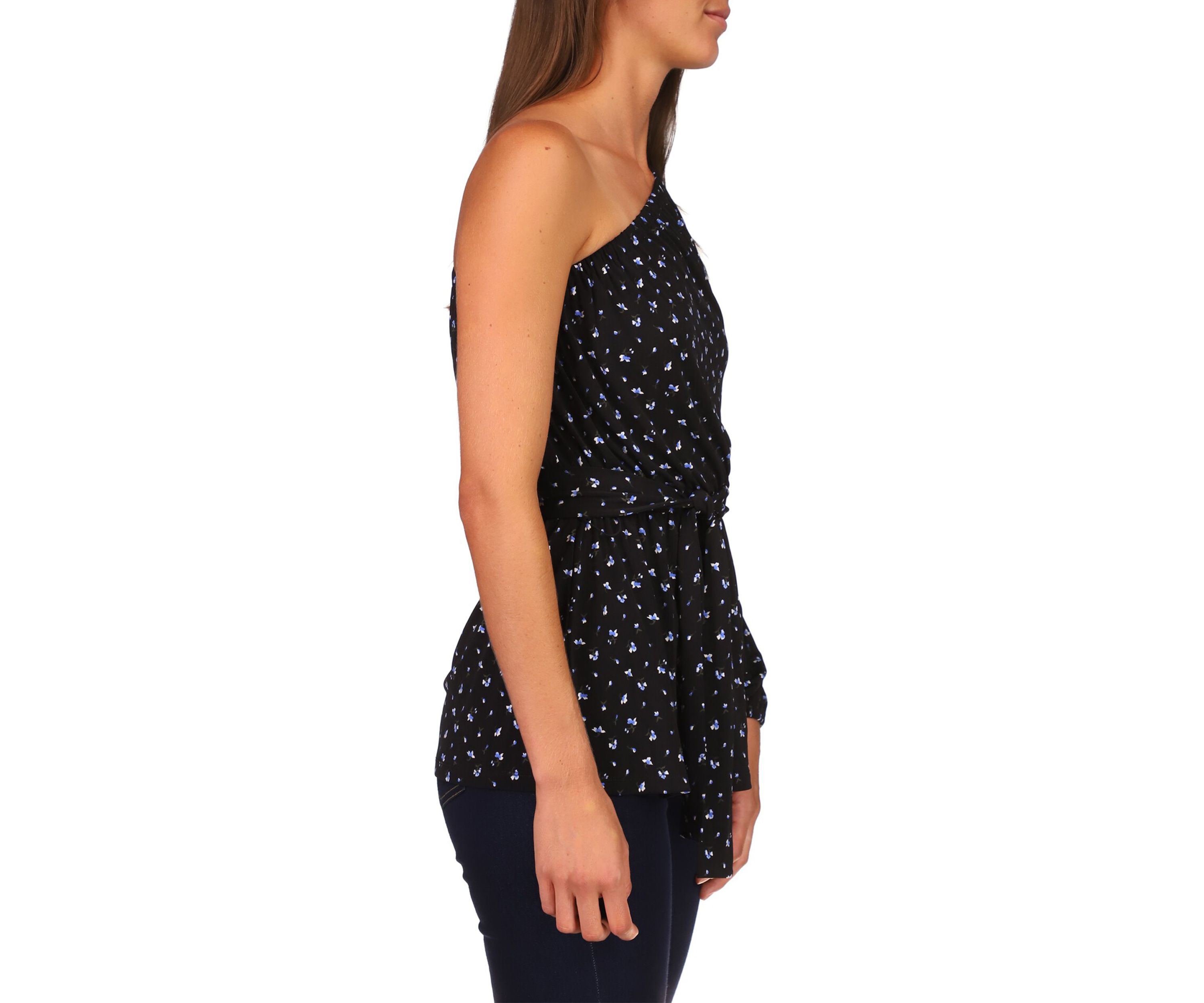 Womens One Shoulder Ditsy Floral Knit Top
