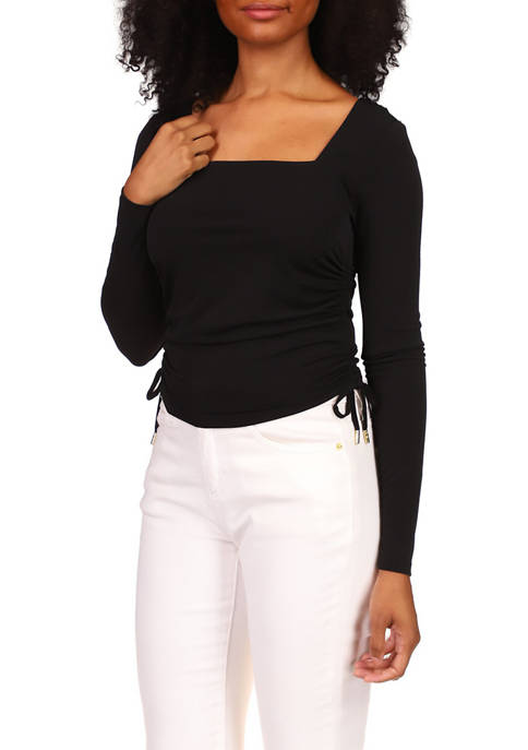 Womens Long Sleeve Side Ruched Knit Top 