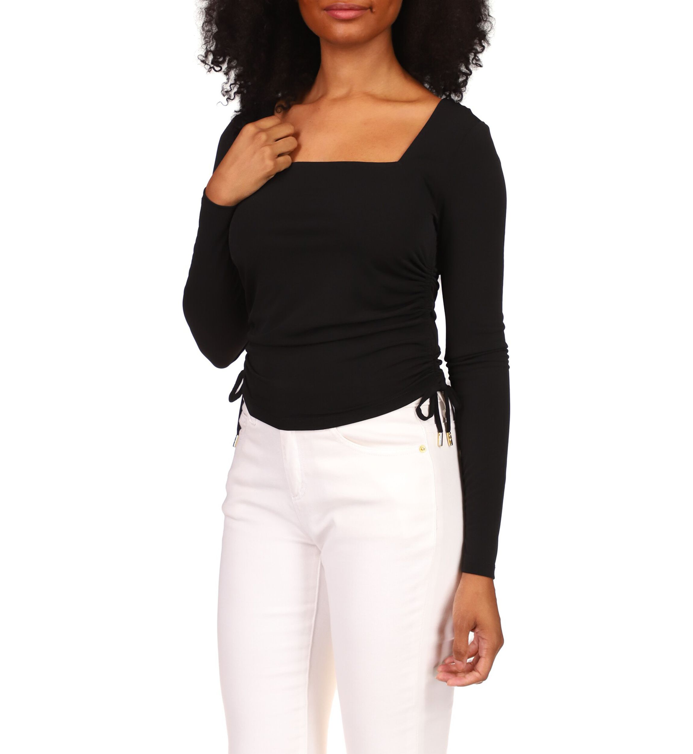 Womens Long Sleeve Side Ruched Knit Top 