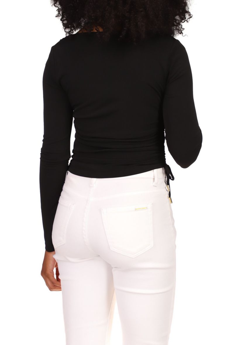 Womens Long Sleeve Side Ruched Knit Top 