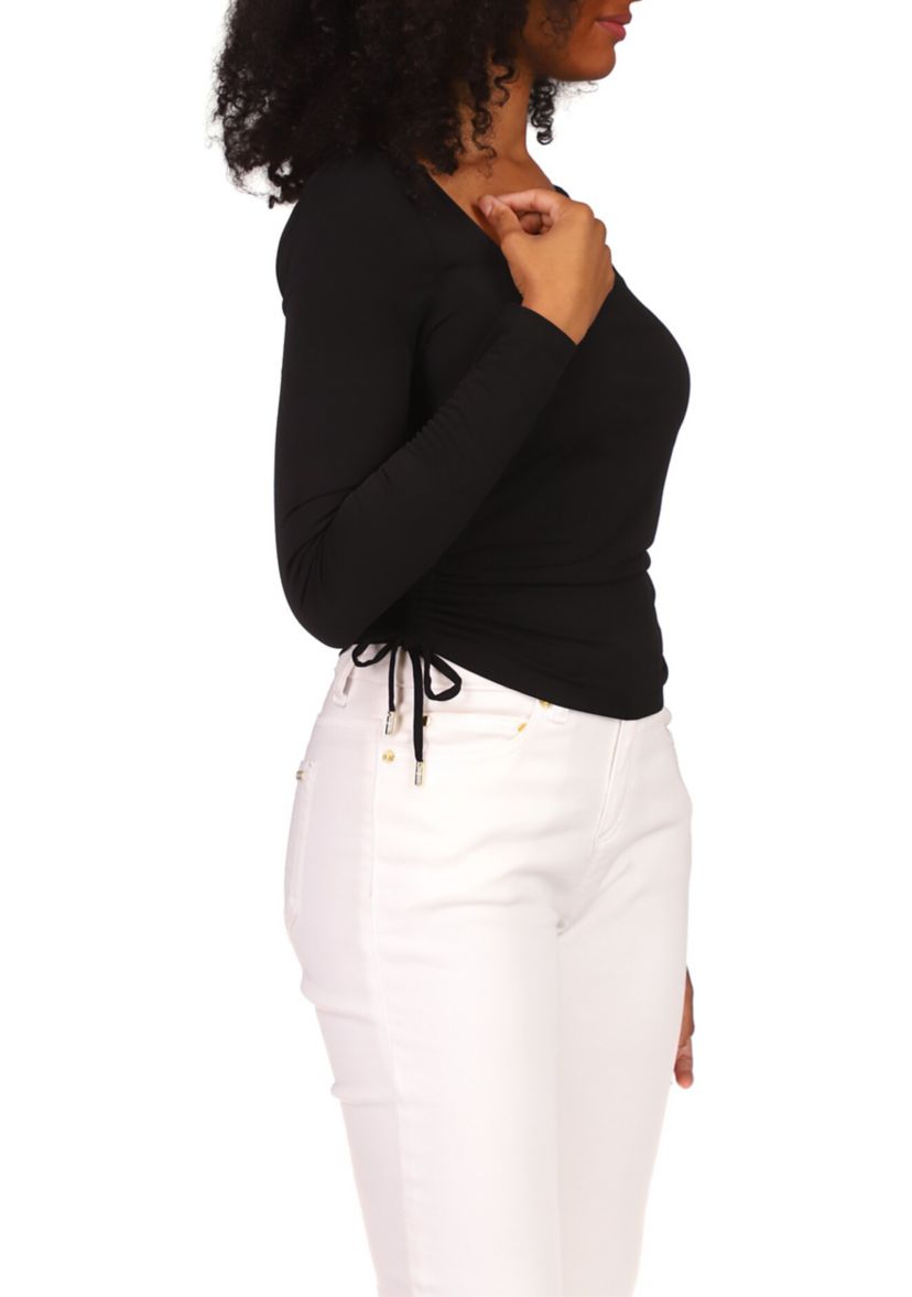 Womens Long Sleeve Side Ruched Knit Top 