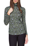 Womens Long Sleeve Floral Mock Neck Top 