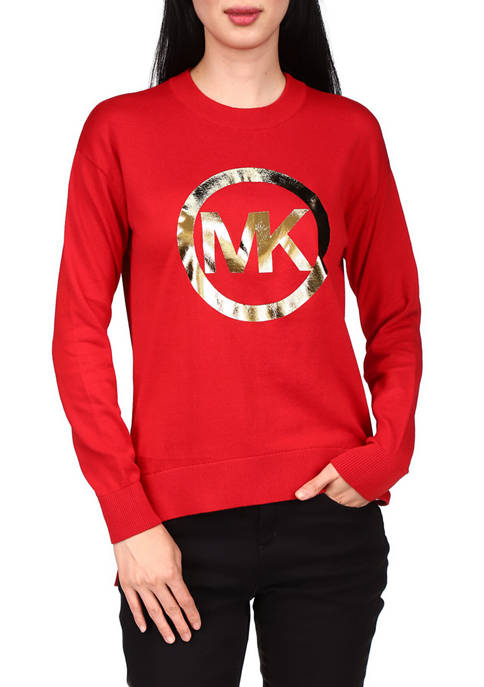 MICHAEL Michael Kors Long Sleeve Foil Logo Sweater