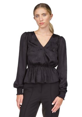 MICHAEL Michael Kors Women's Long Sleeve Wrap Top, Black, Medium