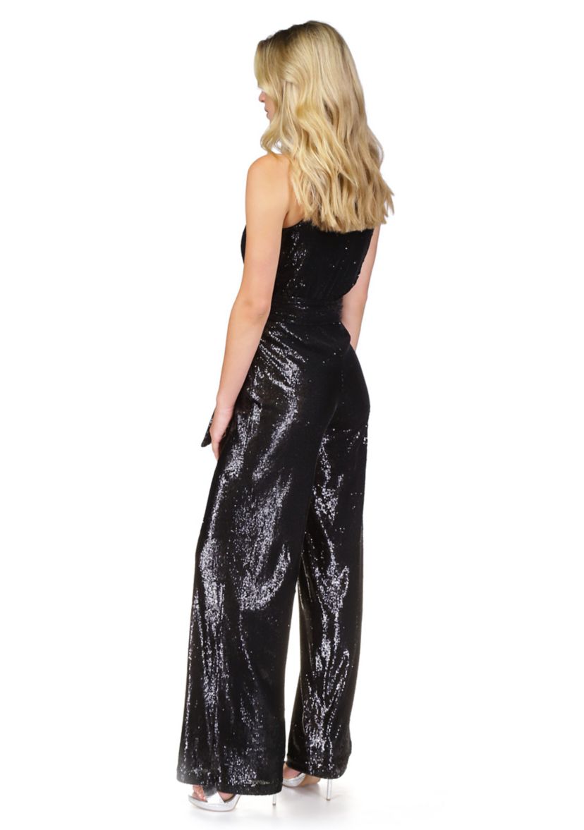 Womens Sequin Halter Wide Leg Jumpsuit 