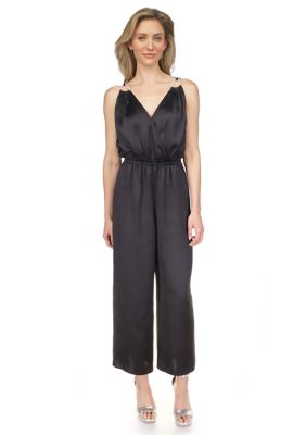 MICHAEL Michael Kors Women's Rhinestone Pleated Jumpsuit, Black, Large -  0196237308924