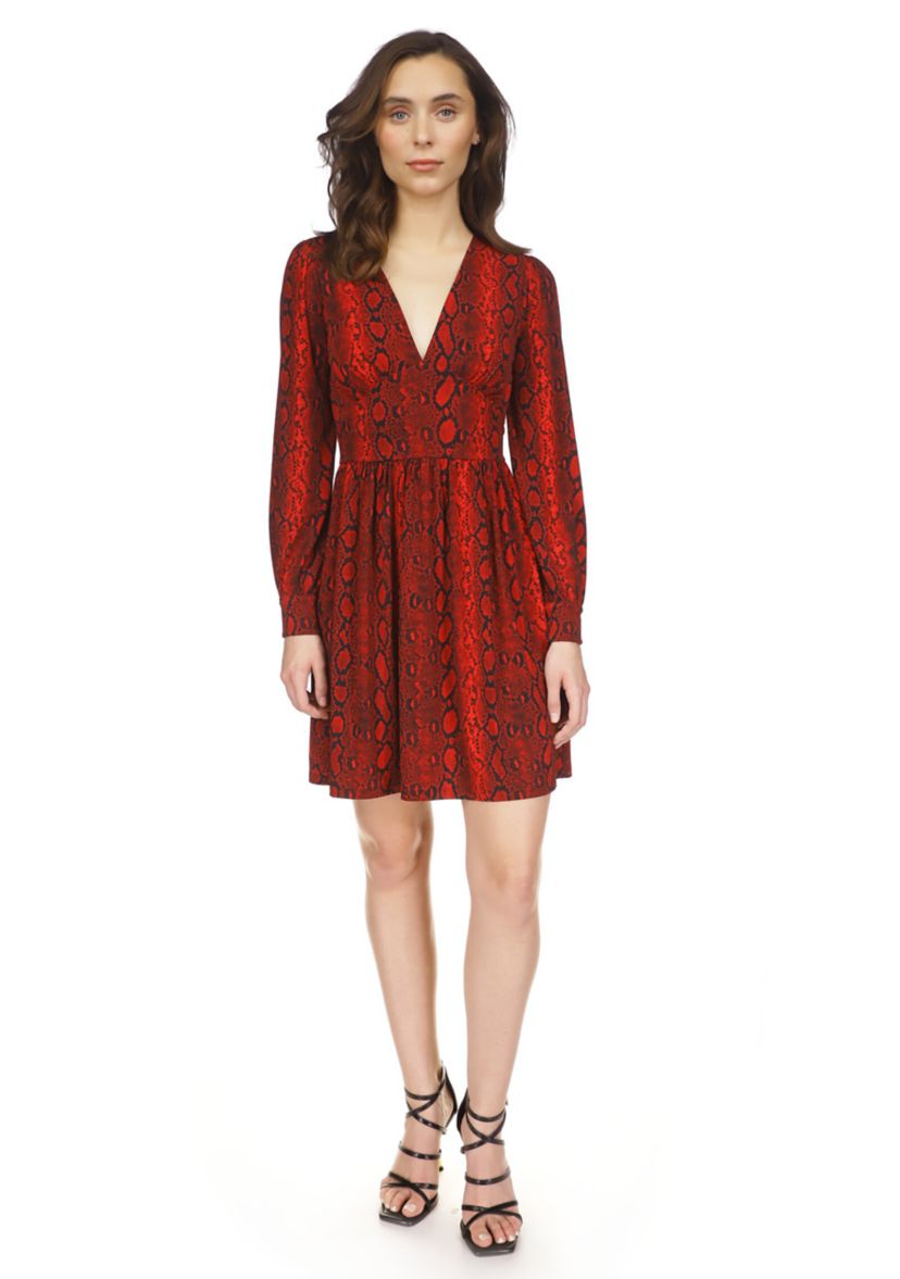 Womens Snake Print Long Sleeve Mini Dress