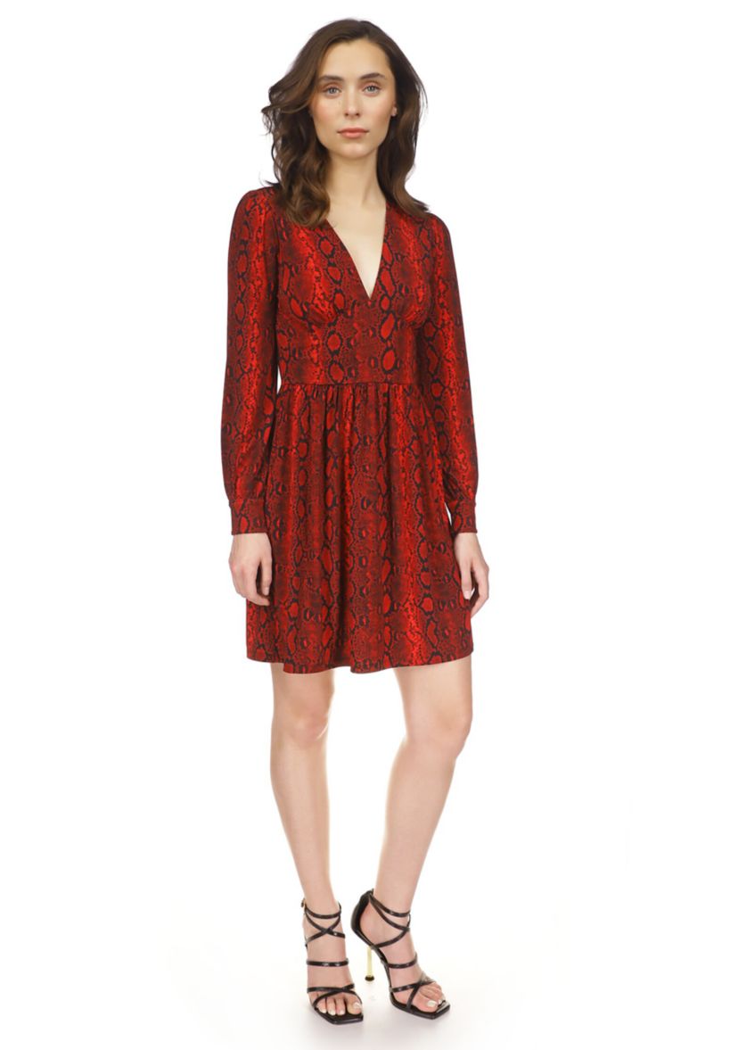 Womens Snake Print Long Sleeve Mini Dress