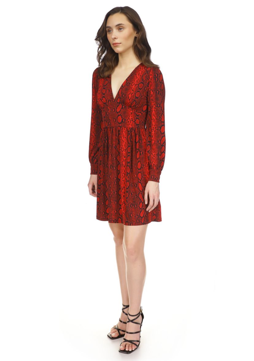 Womens Snake Print Long Sleeve Mini Dress