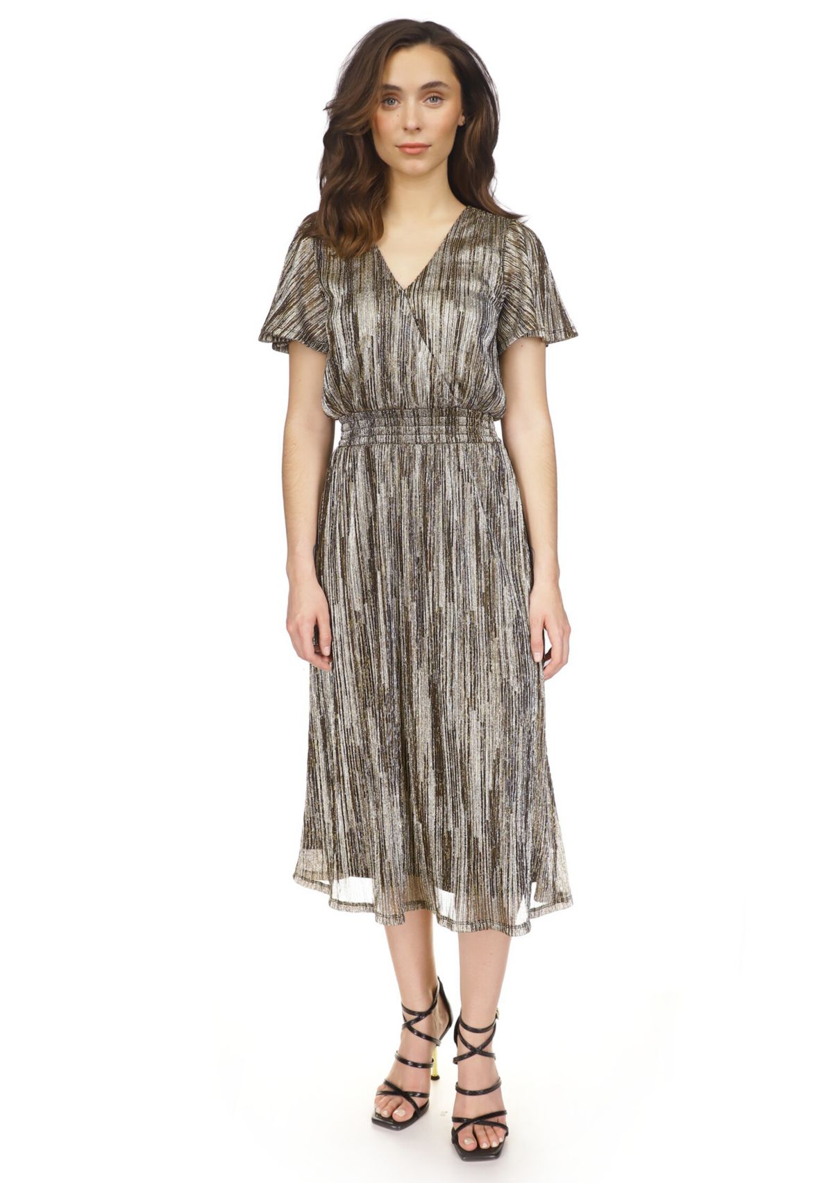 Womens Smocked Plisse Midi Dress