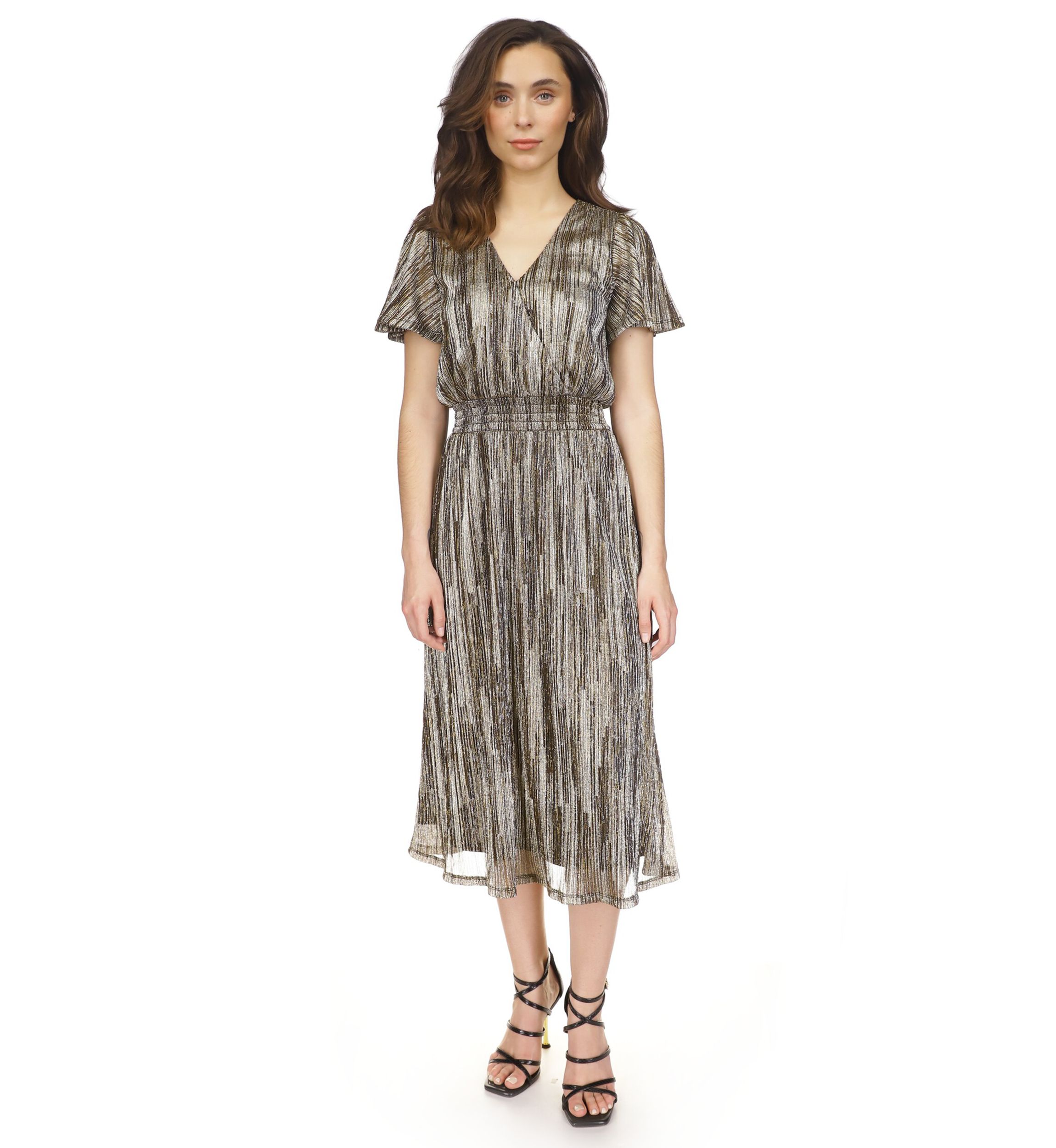 Womens Smocked Plisse Midi Dress