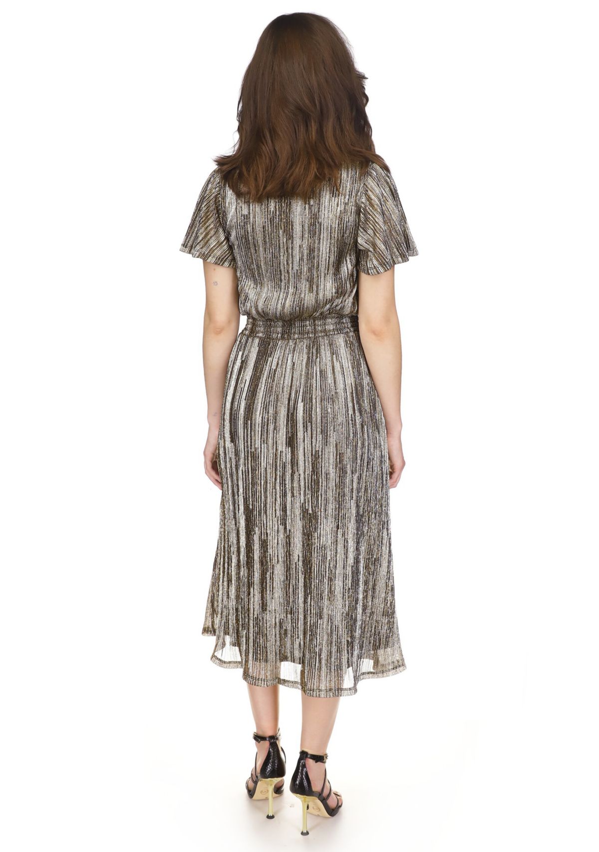 Womens Smocked Plisse Midi Dress