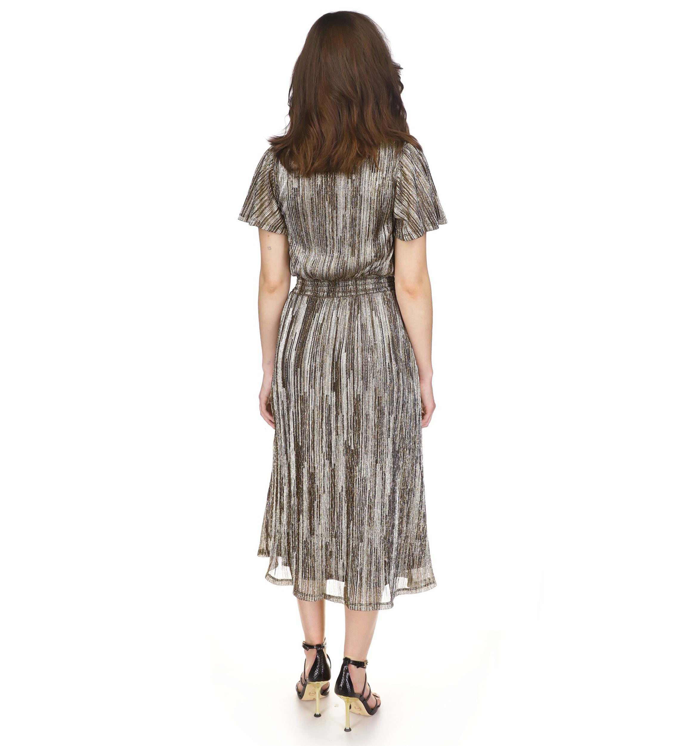 Womens Smocked Plisse Midi Dress