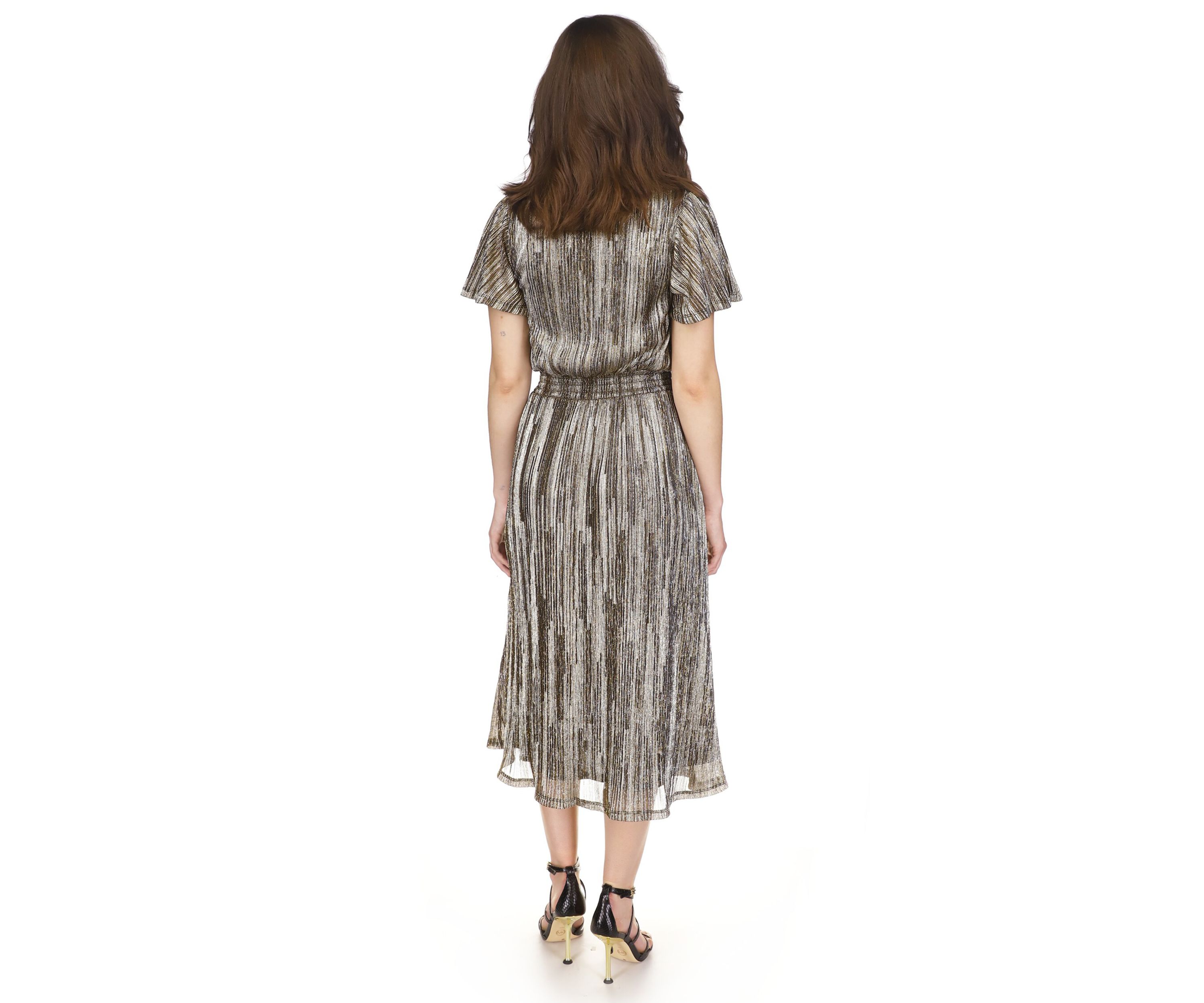 Womens Smocked Plisse Midi Dress