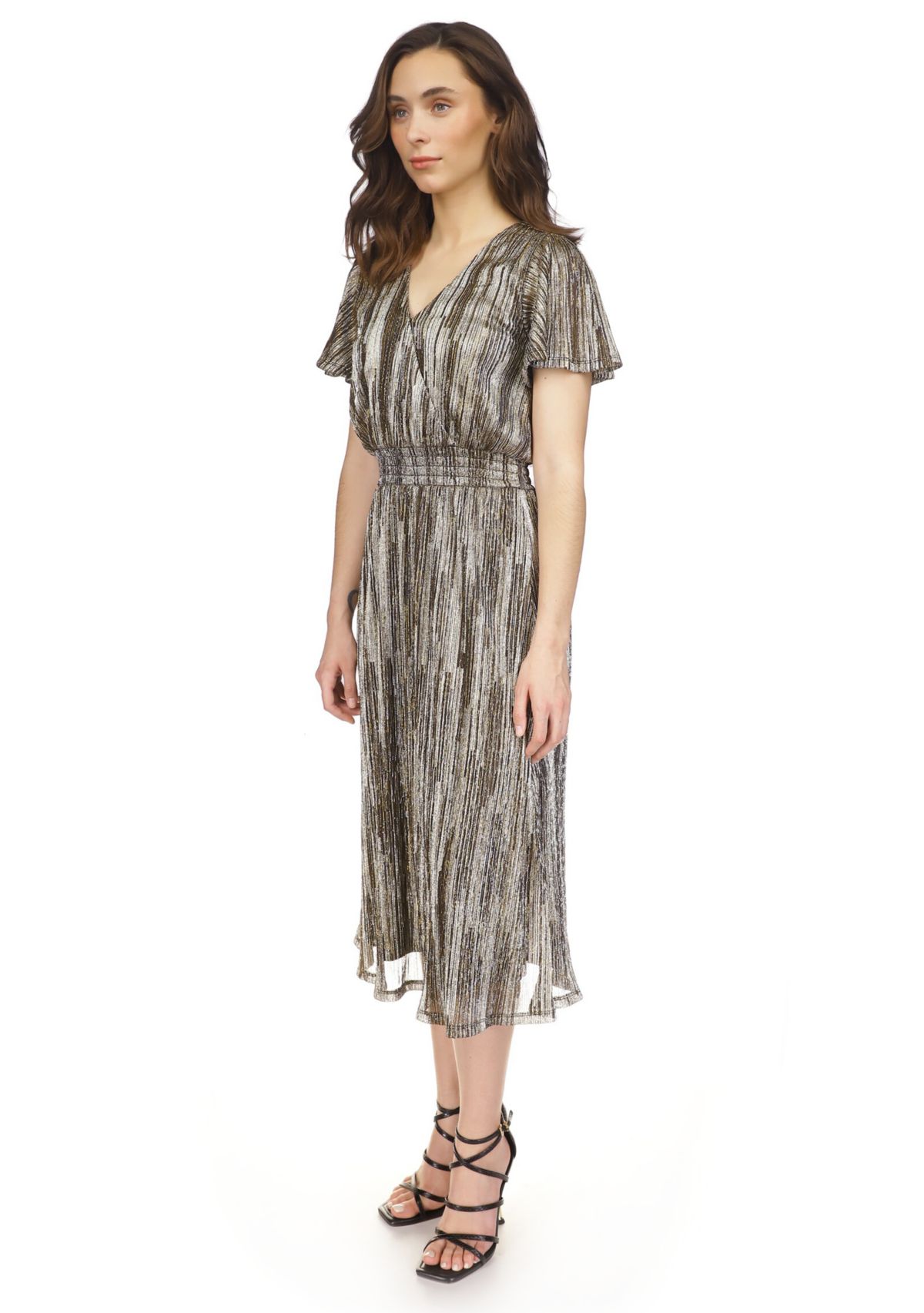 Womens Smocked Plisse Midi Dress