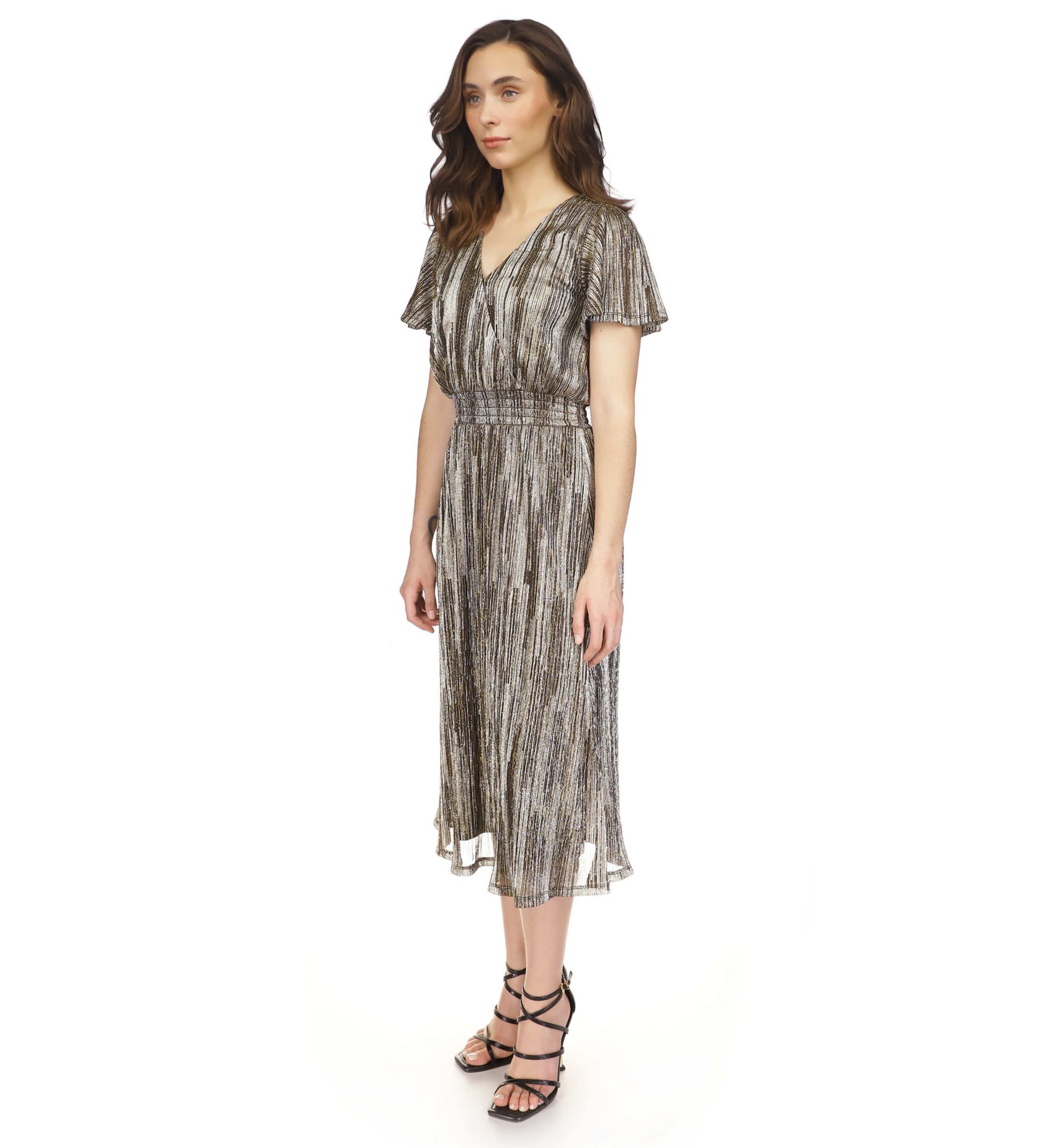 Womens Smocked Plisse Midi Dress