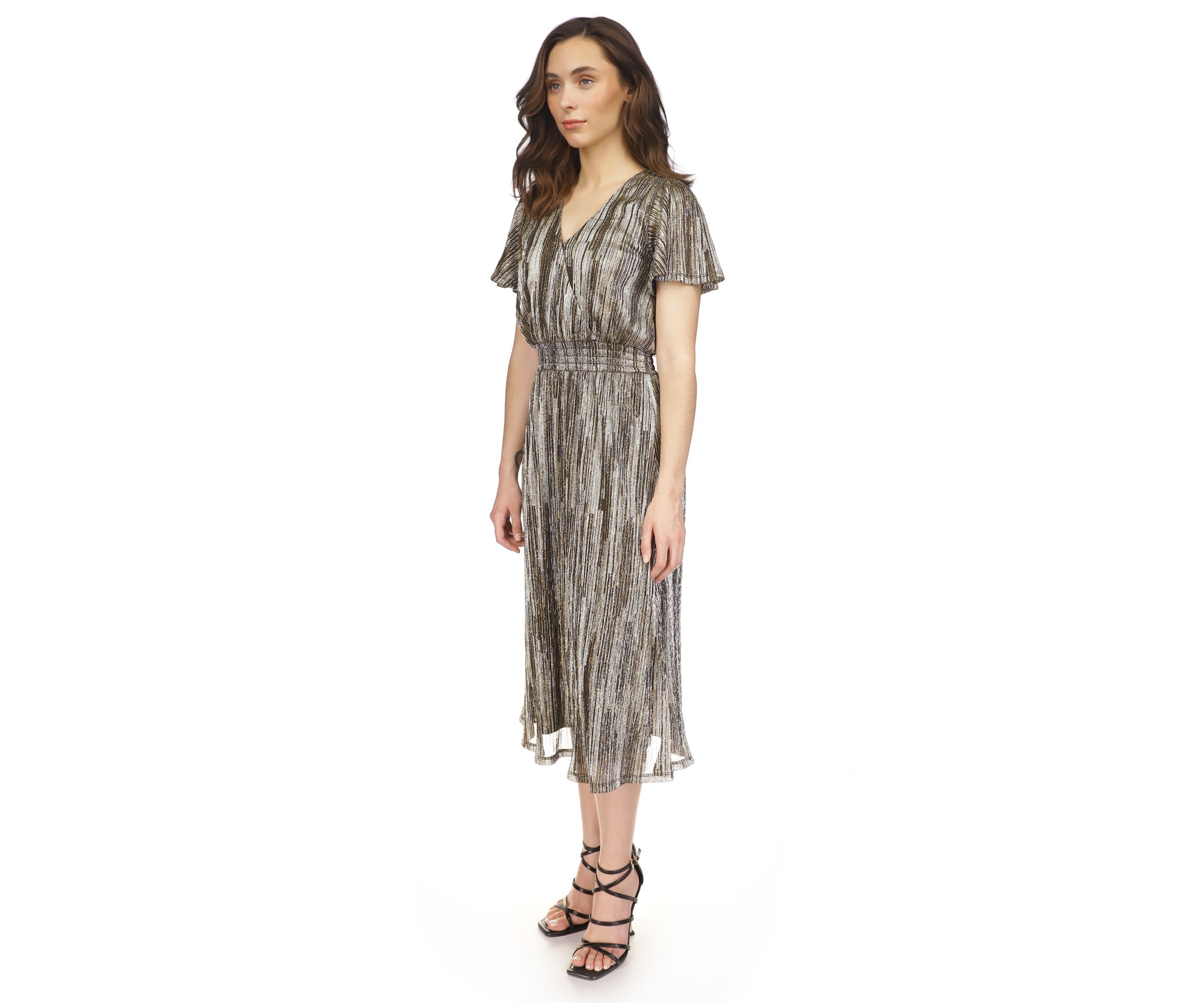 Womens Smocked Plisse Midi Dress