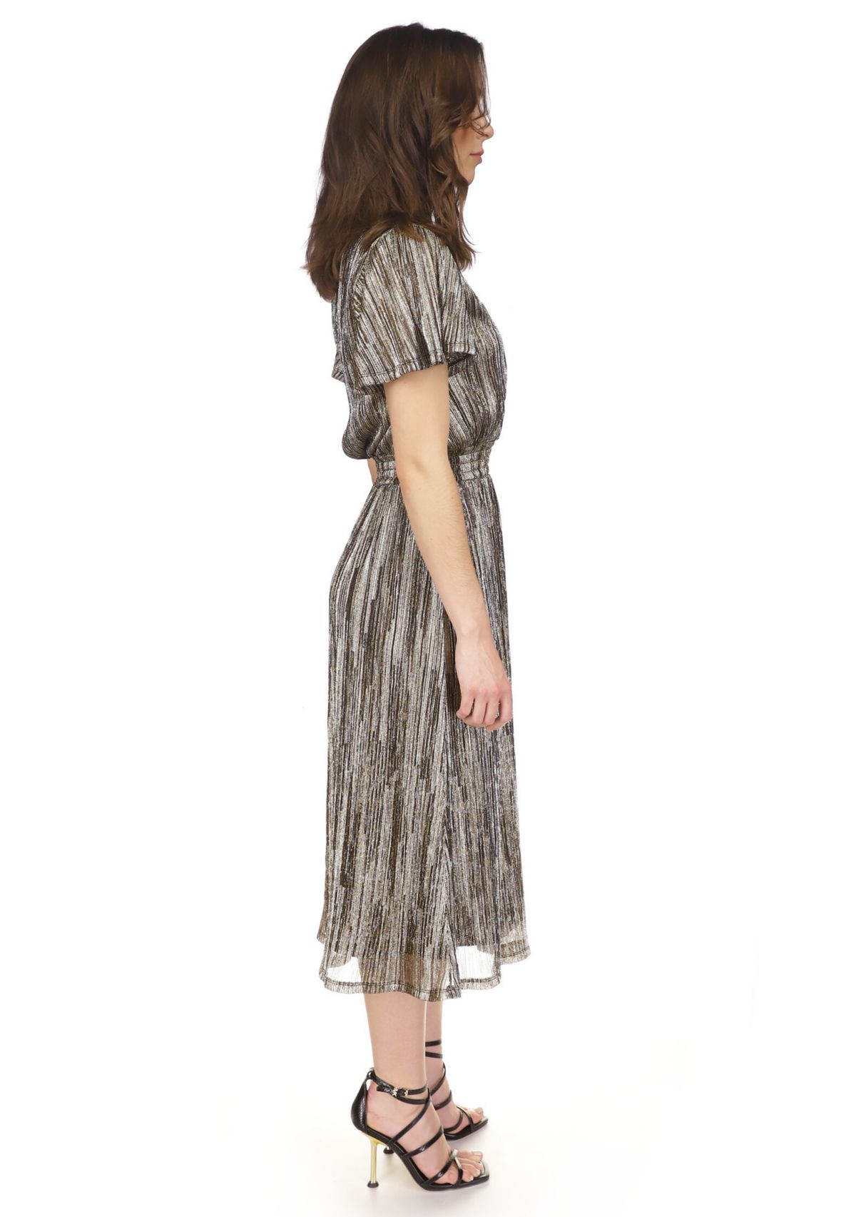 Womens Smocked Plisse Midi Dress