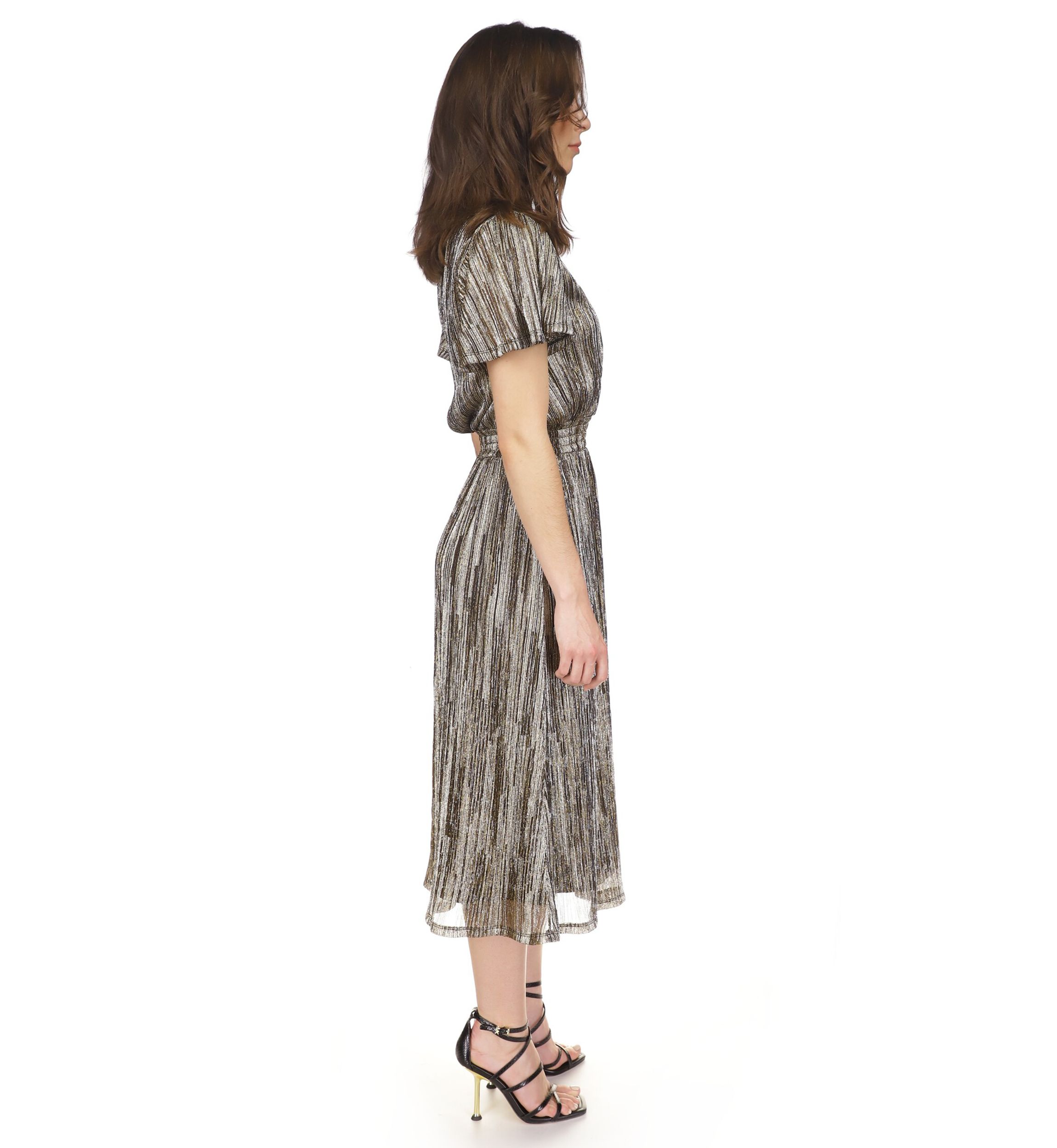 Womens Smocked Plisse Midi Dress