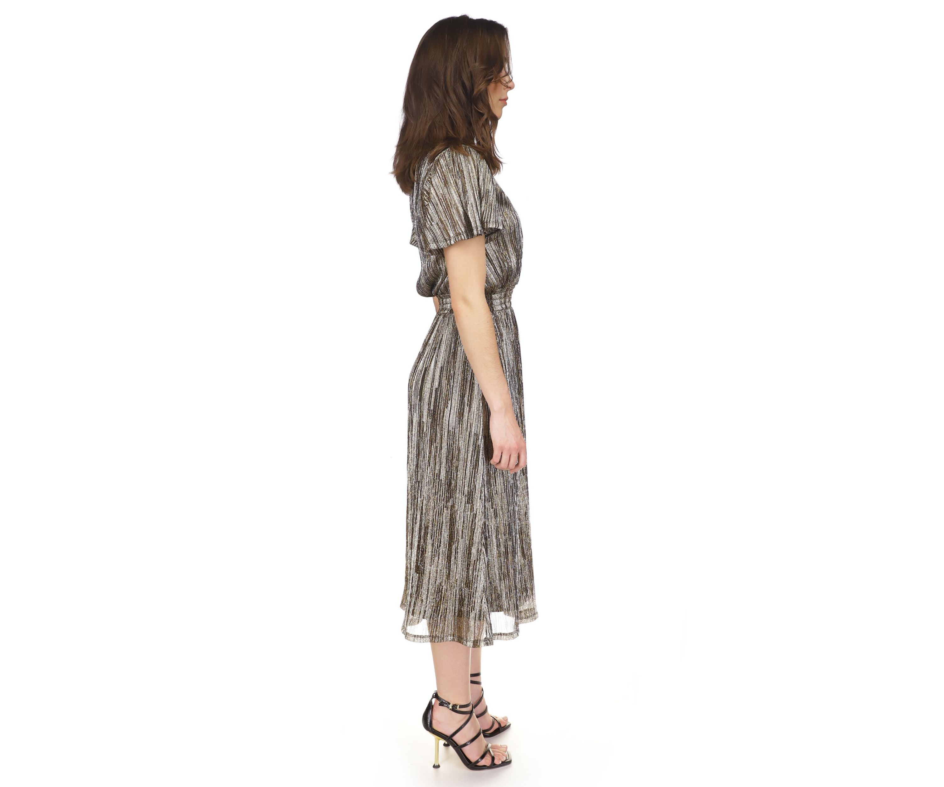Womens Smocked Plisse Midi Dress