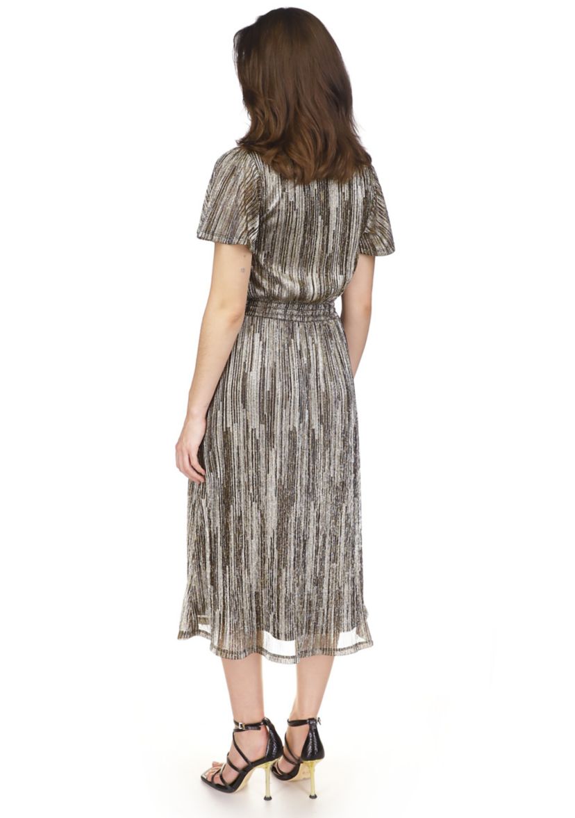 Womens Smocked Plisse Midi Dress