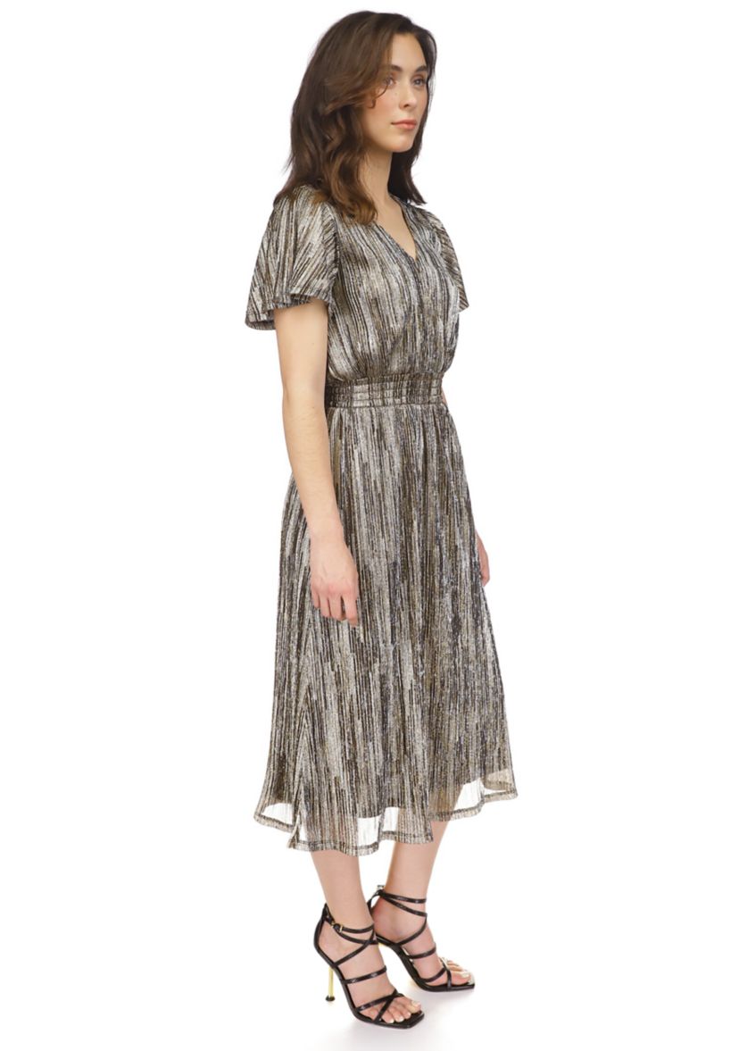 Womens Smocked Plisse Midi Dress
