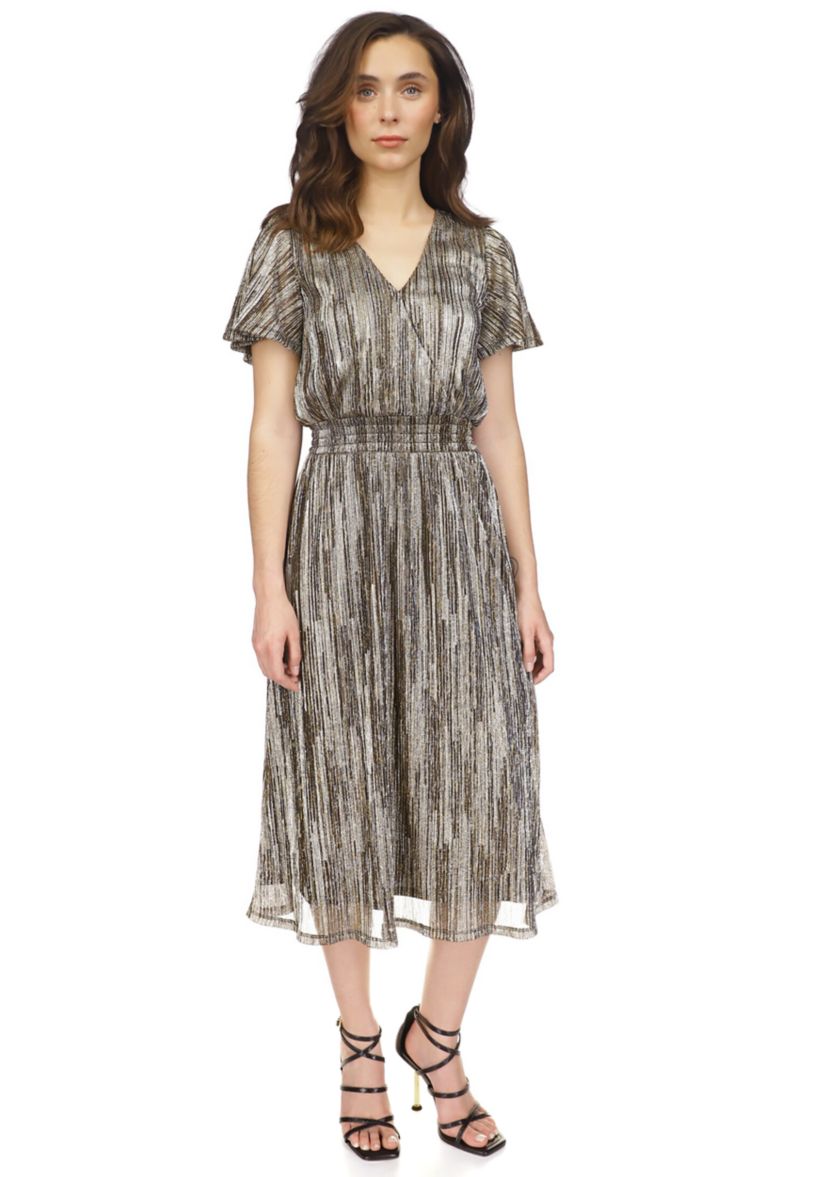 Womens Smocked Plisse Midi Dress