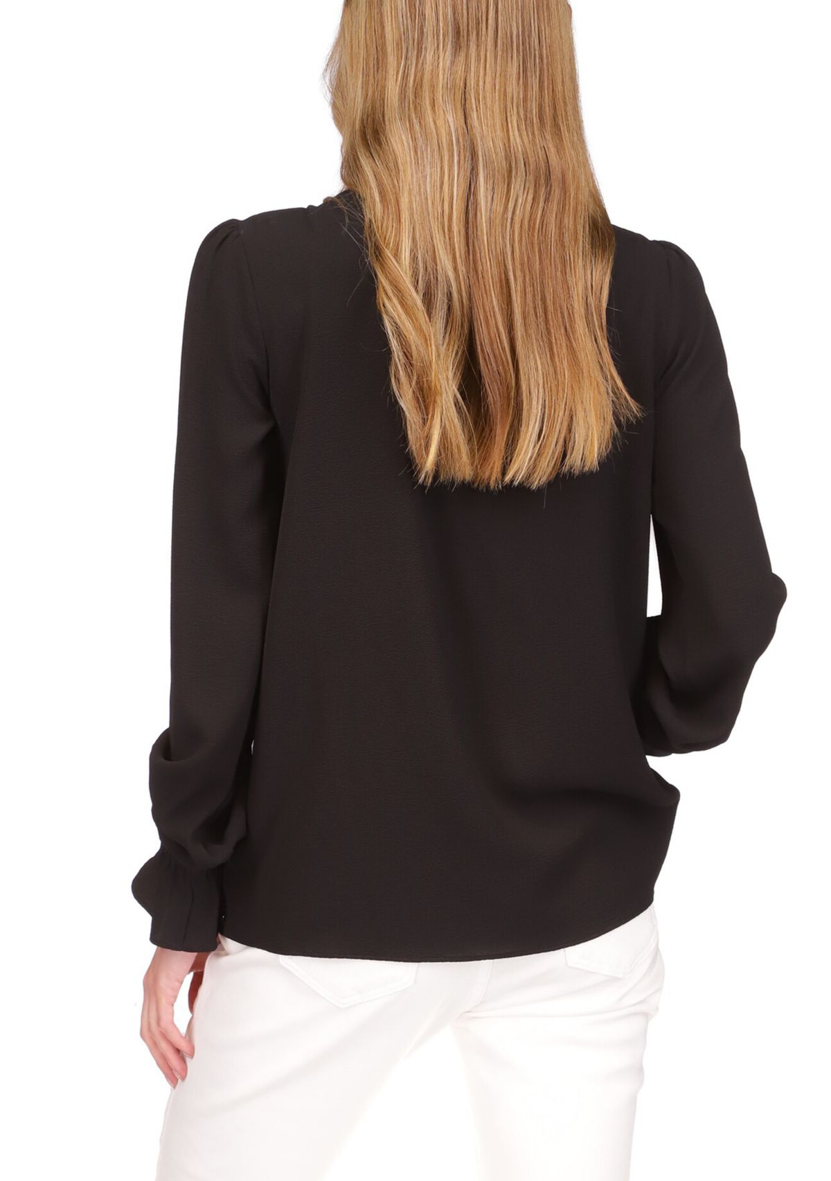 Womens Long Sleeve Solid Cold Shoulder Woven Top