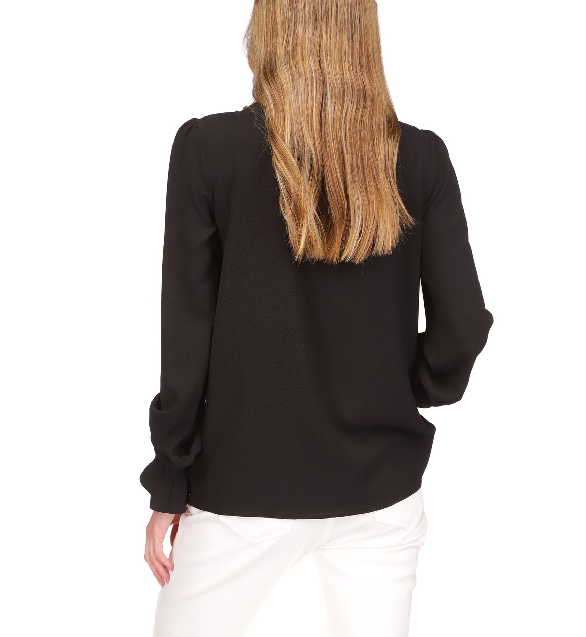 Womens Long Sleeve Solid Cold Shoulder Woven Top