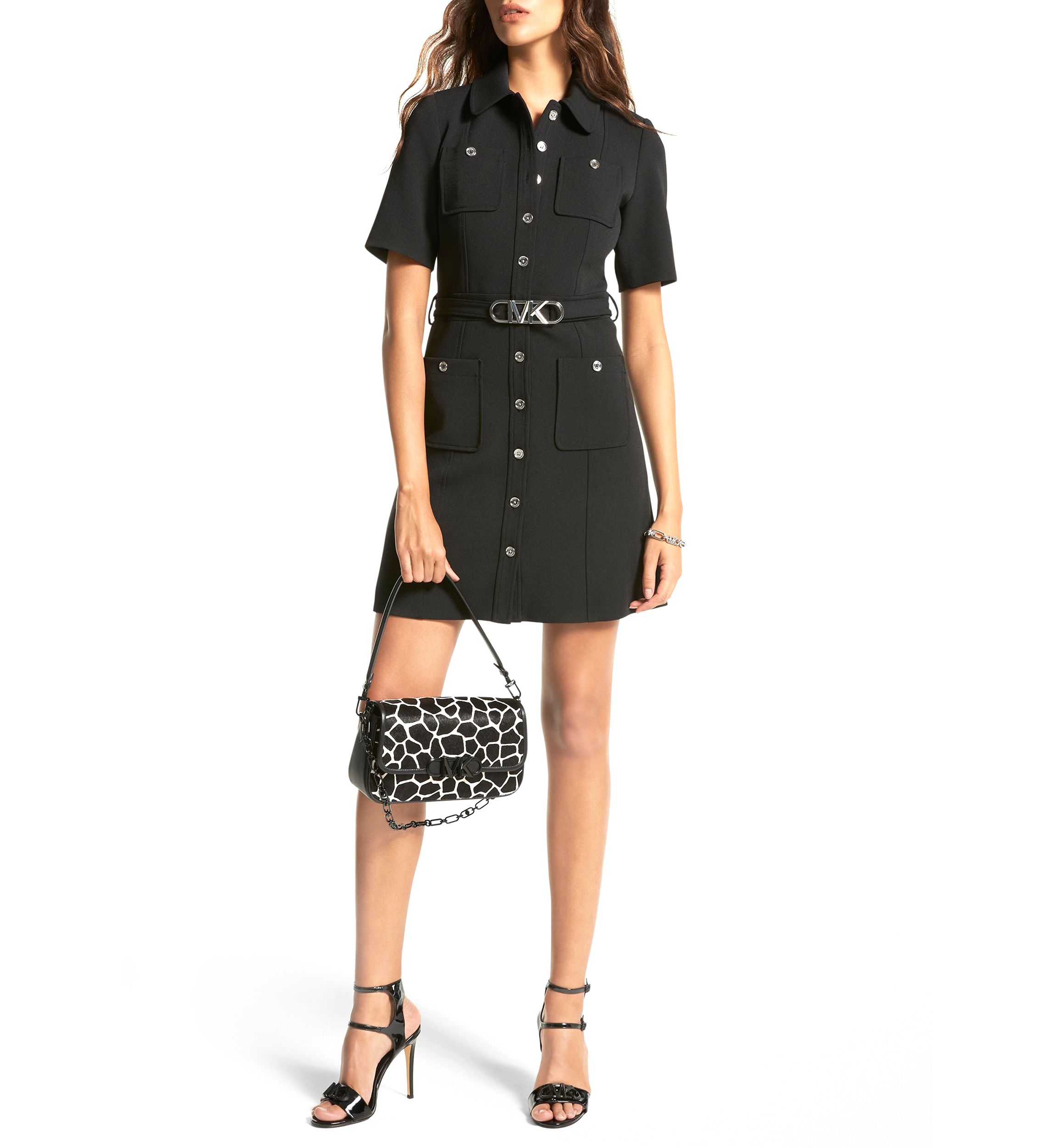 Womens Elbow Sleeve Belted Shirt Dress
