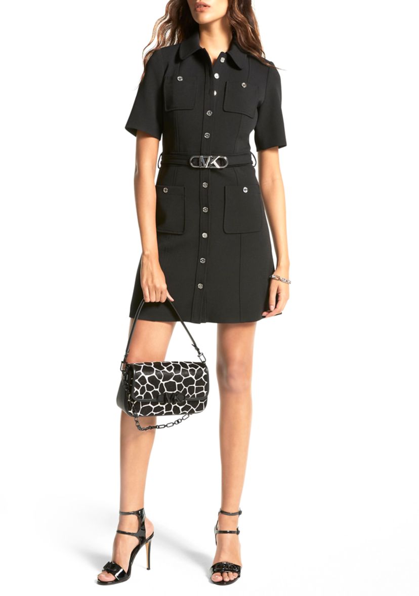 Womens Elbow Sleeve Belted Shirt Dress