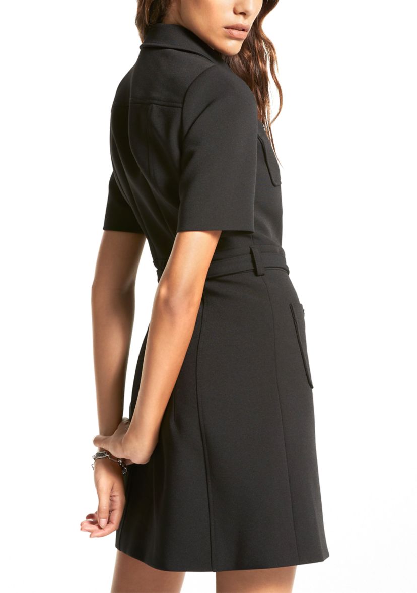 Womens Elbow Sleeve Belted Shirt Dress