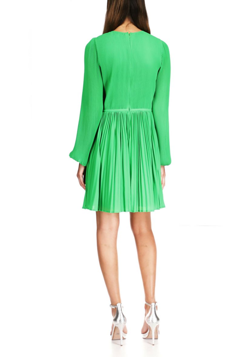 Womens Solid Pleated Mini Dress