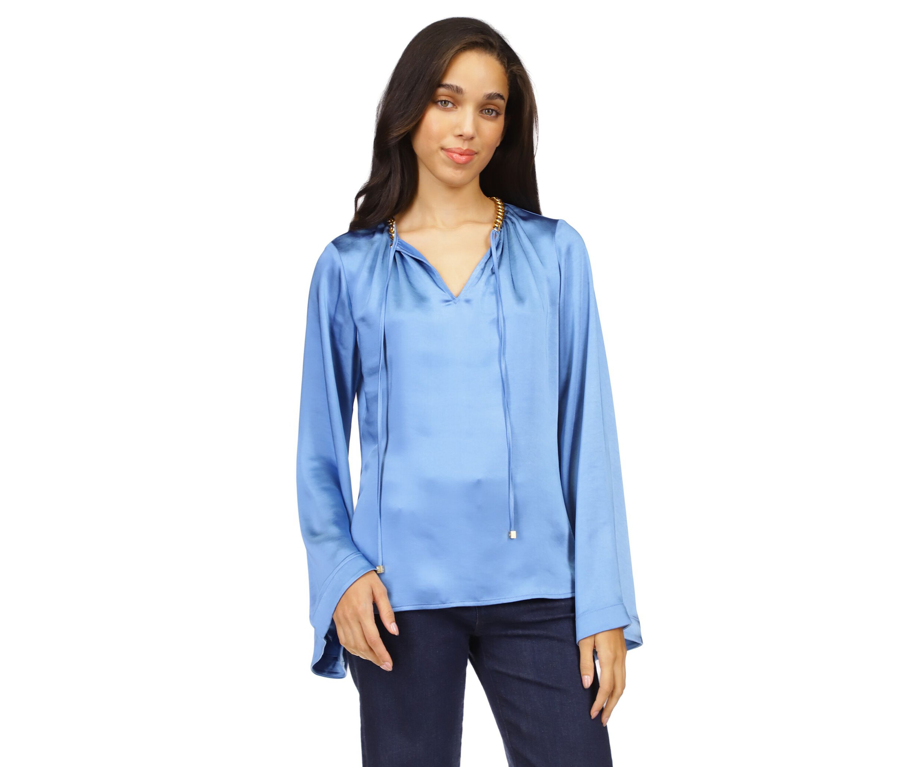 Womens Satin Bell Sleeve Chain Top