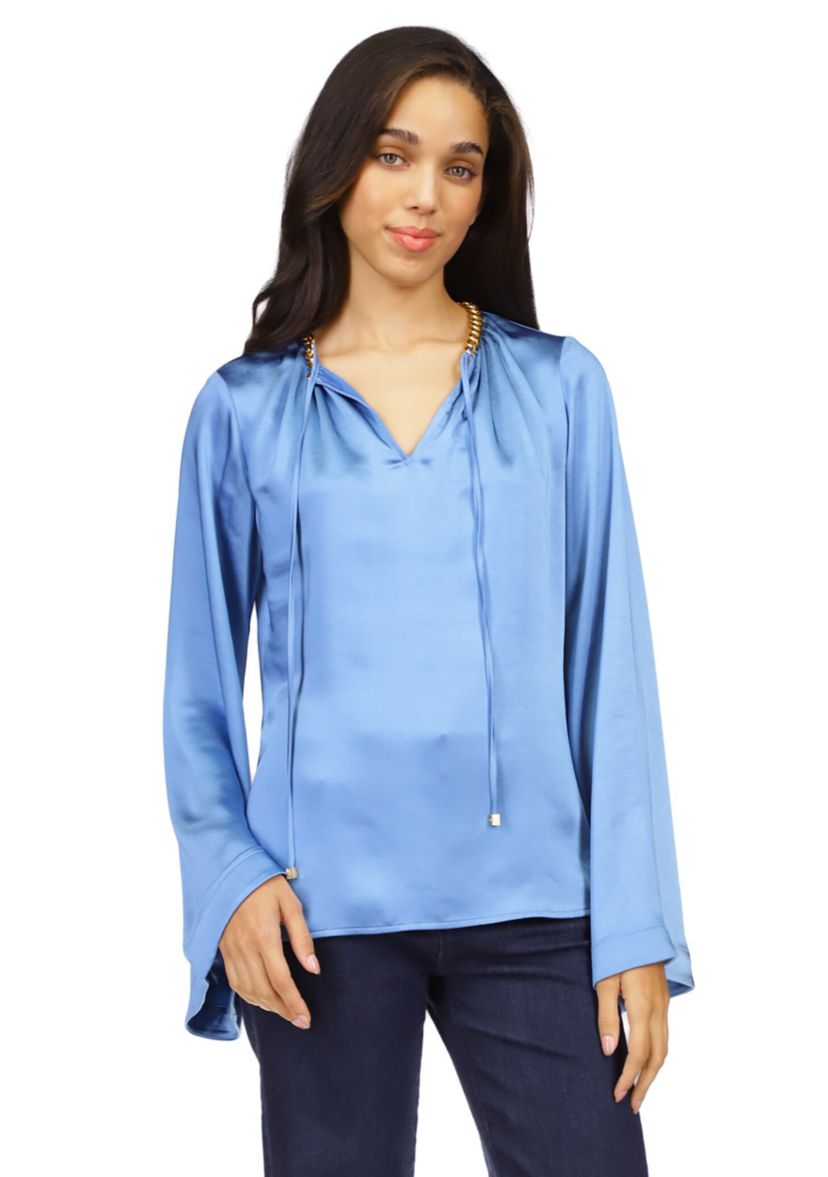 Womens Satin Bell Sleeve Chain Top
