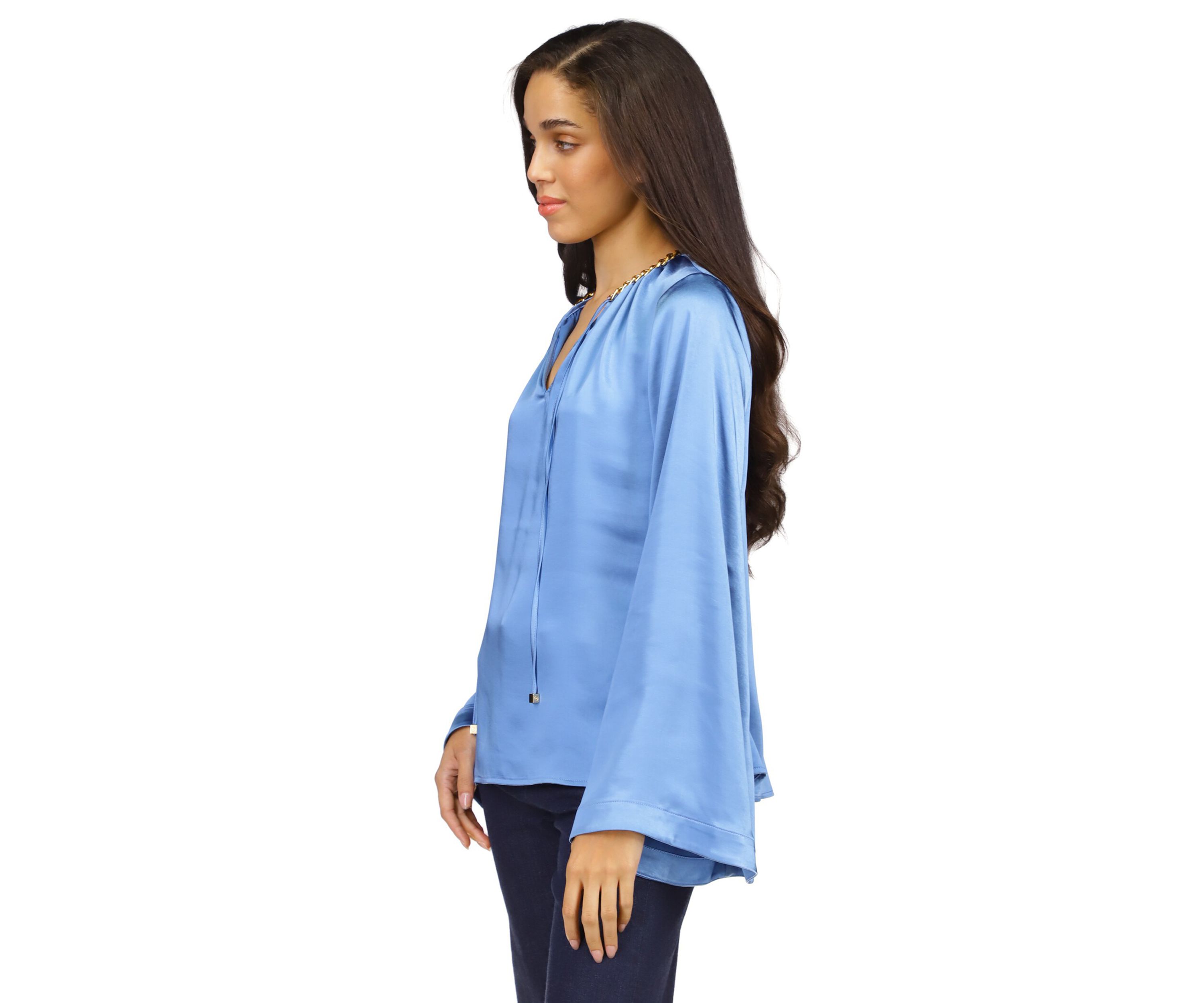 Womens Satin Bell Sleeve Chain Top