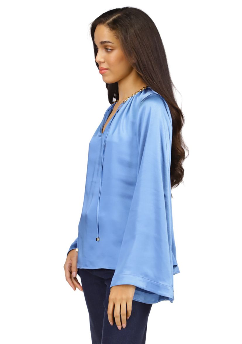 Womens Satin Bell Sleeve Chain Top