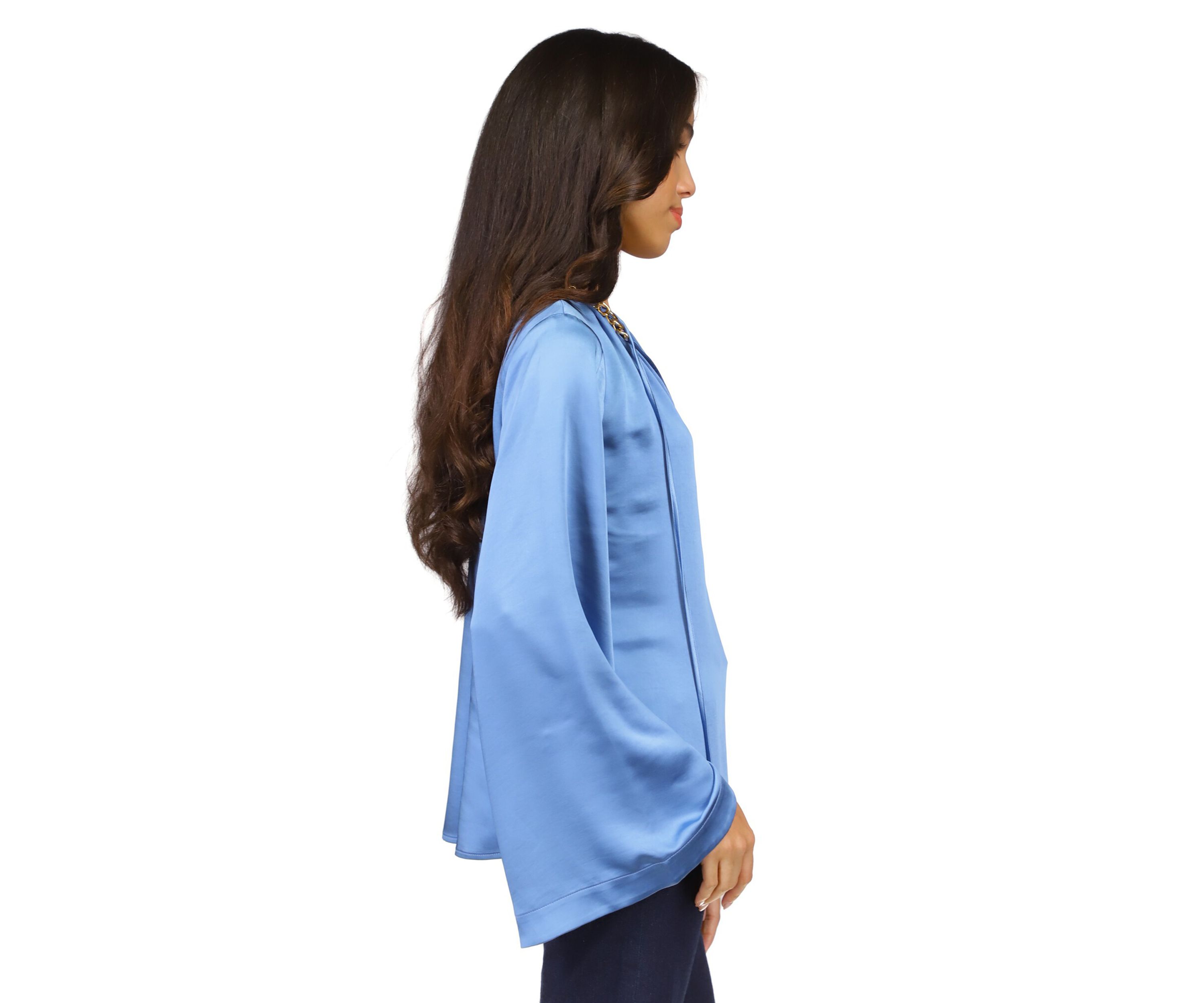 Womens Satin Bell Sleeve Chain Top